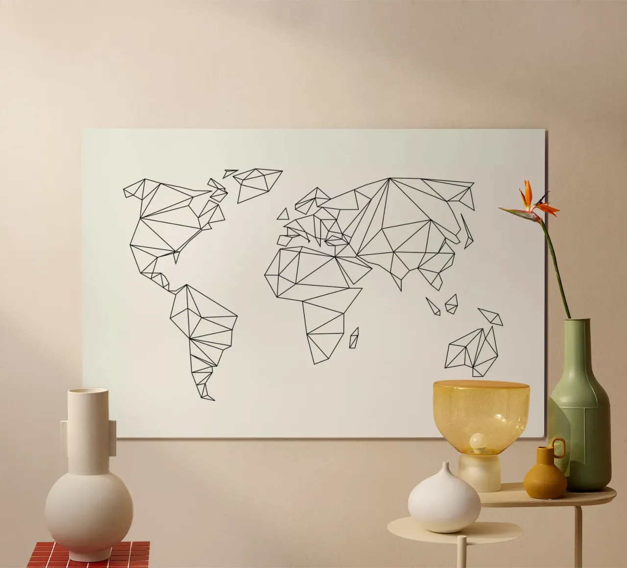 Geometrical World - white poster con telaio in legno da Studio Nahili