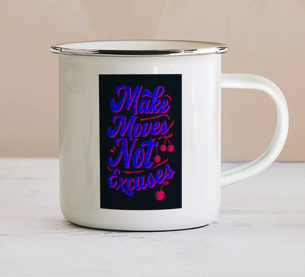 Muoversi, non trovare scuse tazza in smalto da inspirational quote