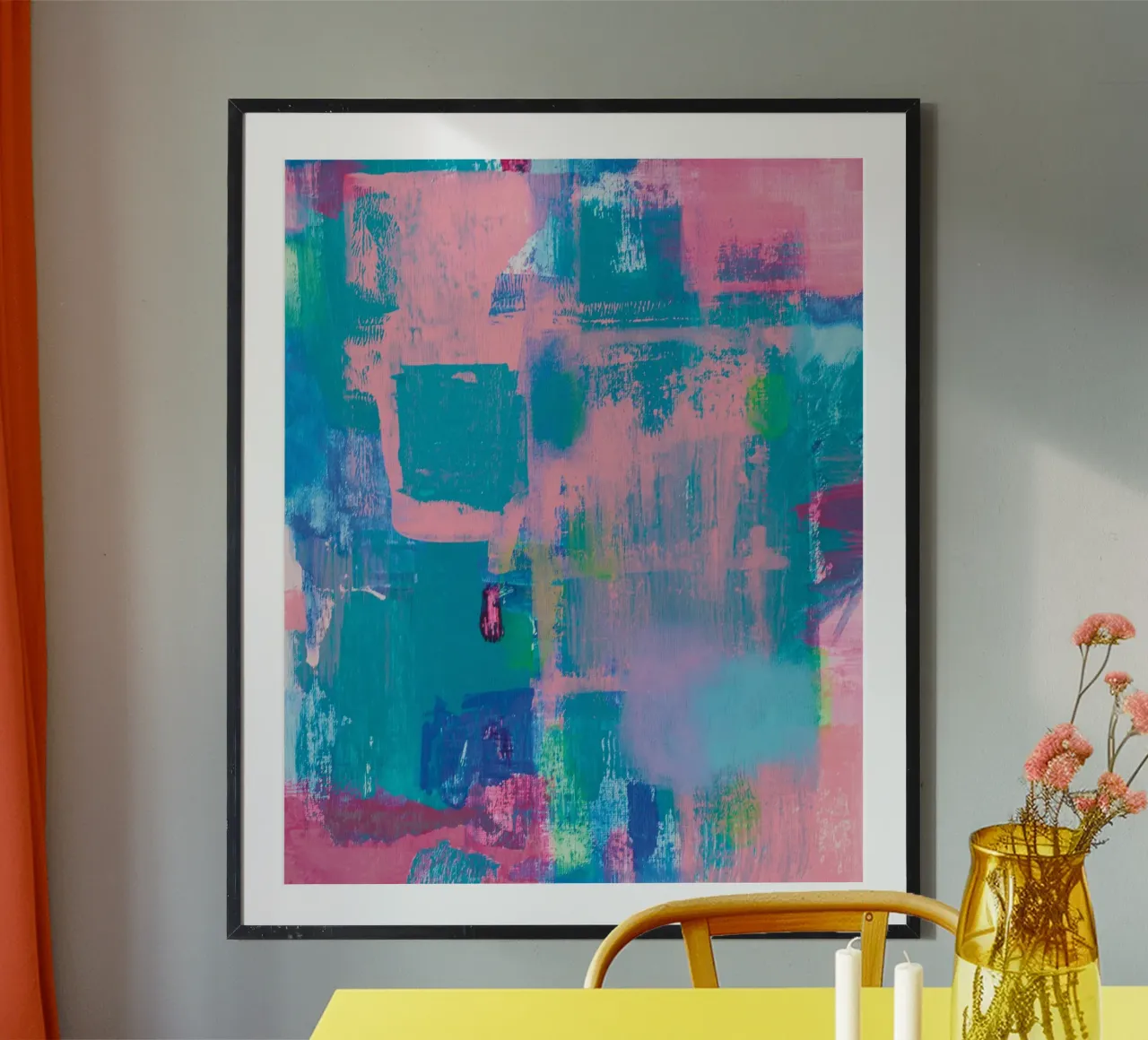 Pittura acrilica astratta "Felice incidente poster con telaio in alluminio da FABOArt