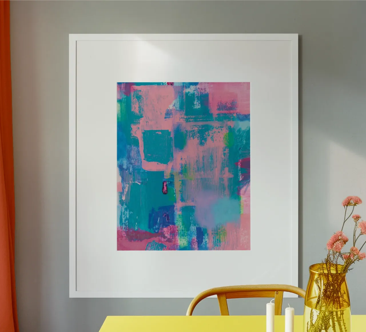 Pittura acrilica astratta "Felice incidente poster con telaio in alluminio da FABOArt