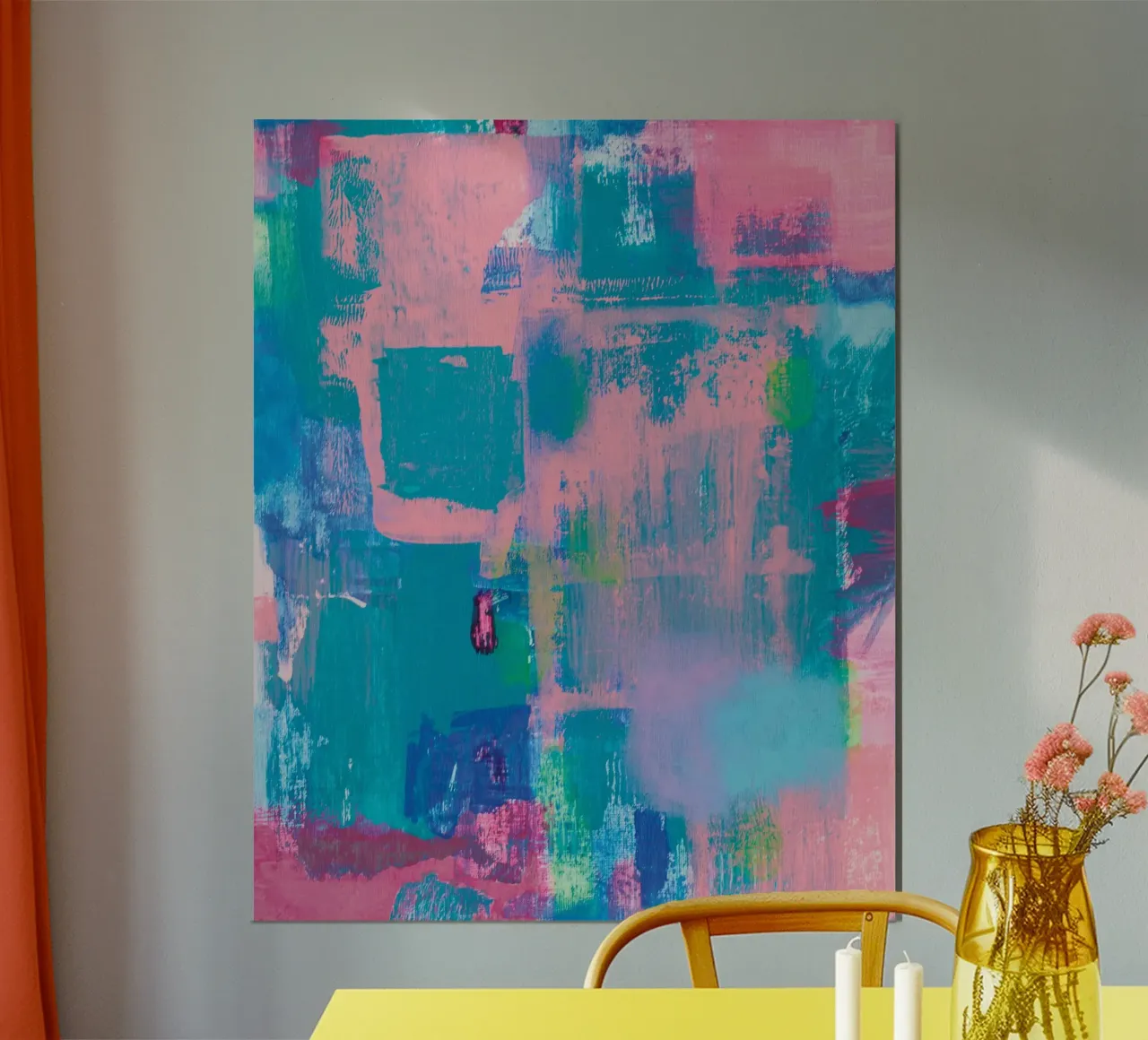 Pittura acrilica astratta "Felice incidente poster con telaio in alluminio da FABOArt