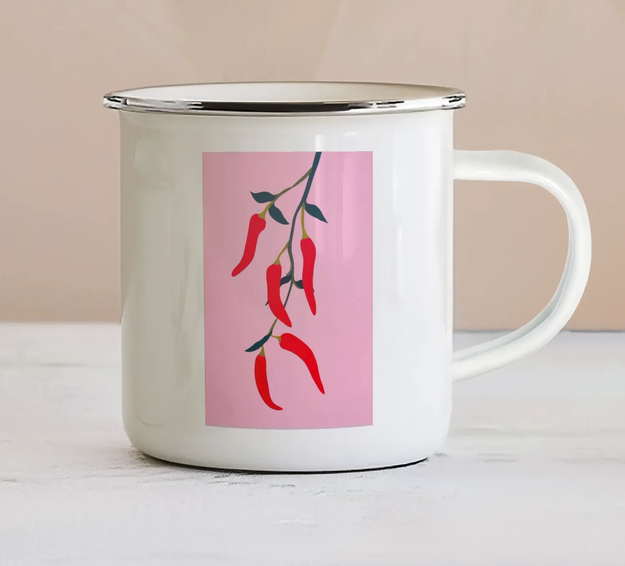 Peperoncini vivaci tazza in smalto da Carinaprint