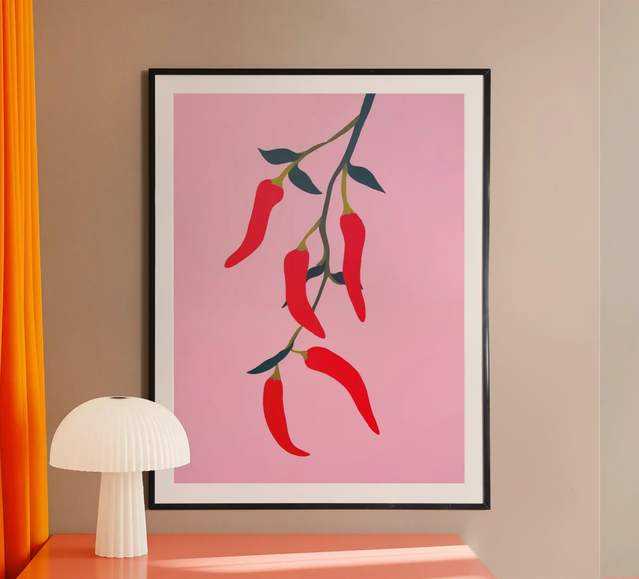 Peperoncini vivaci poster con telaio in legno da Carinaprint