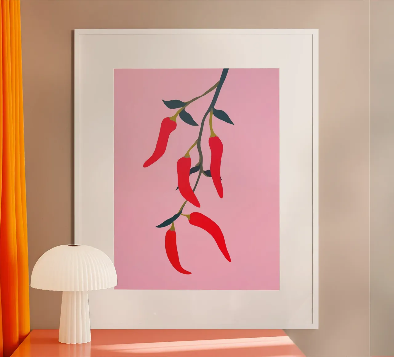 Peperoncini vivaci poster con telaio in legno da Carinaprint