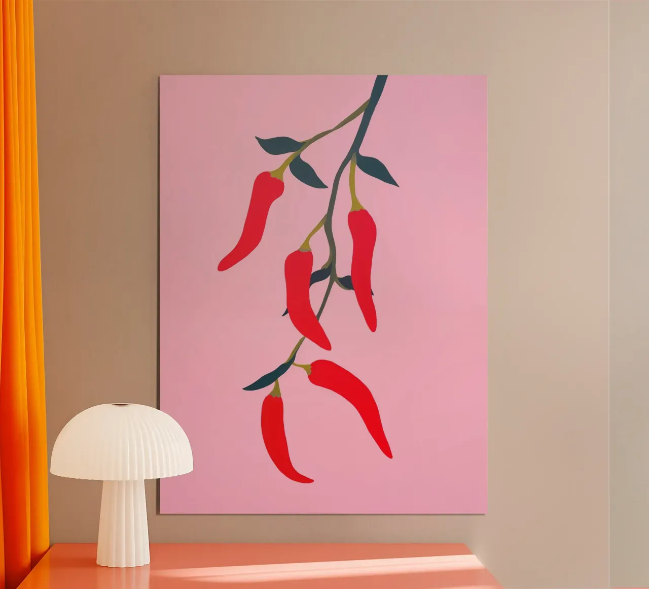 Peperoncini vivaci poster con telaio in legno da Carinaprint