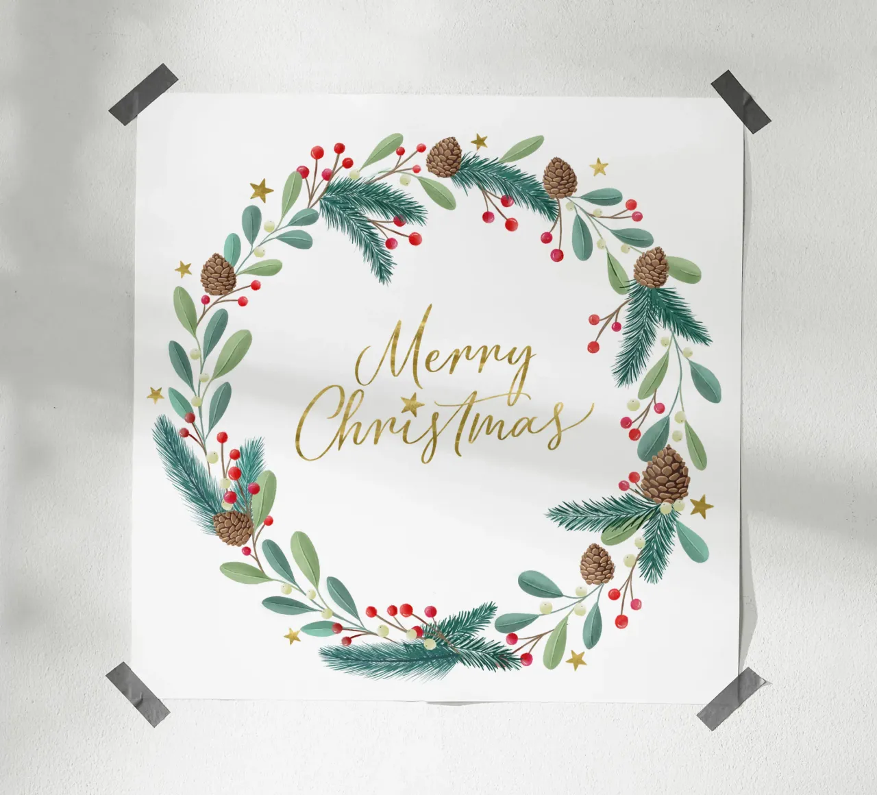 Corona de Adviento, corona de Navidad, caligrafía, Feliz Navidad poster con marco de plástico de CalliLetters