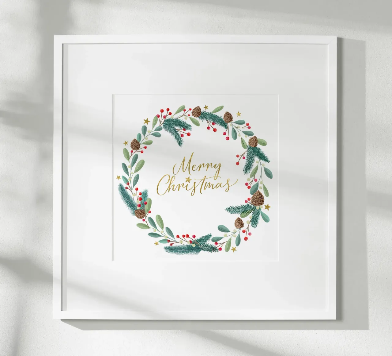 Corona de Adviento, corona de Navidad, caligrafía, Feliz Navidad poster con marco de plástico de CalliLetters