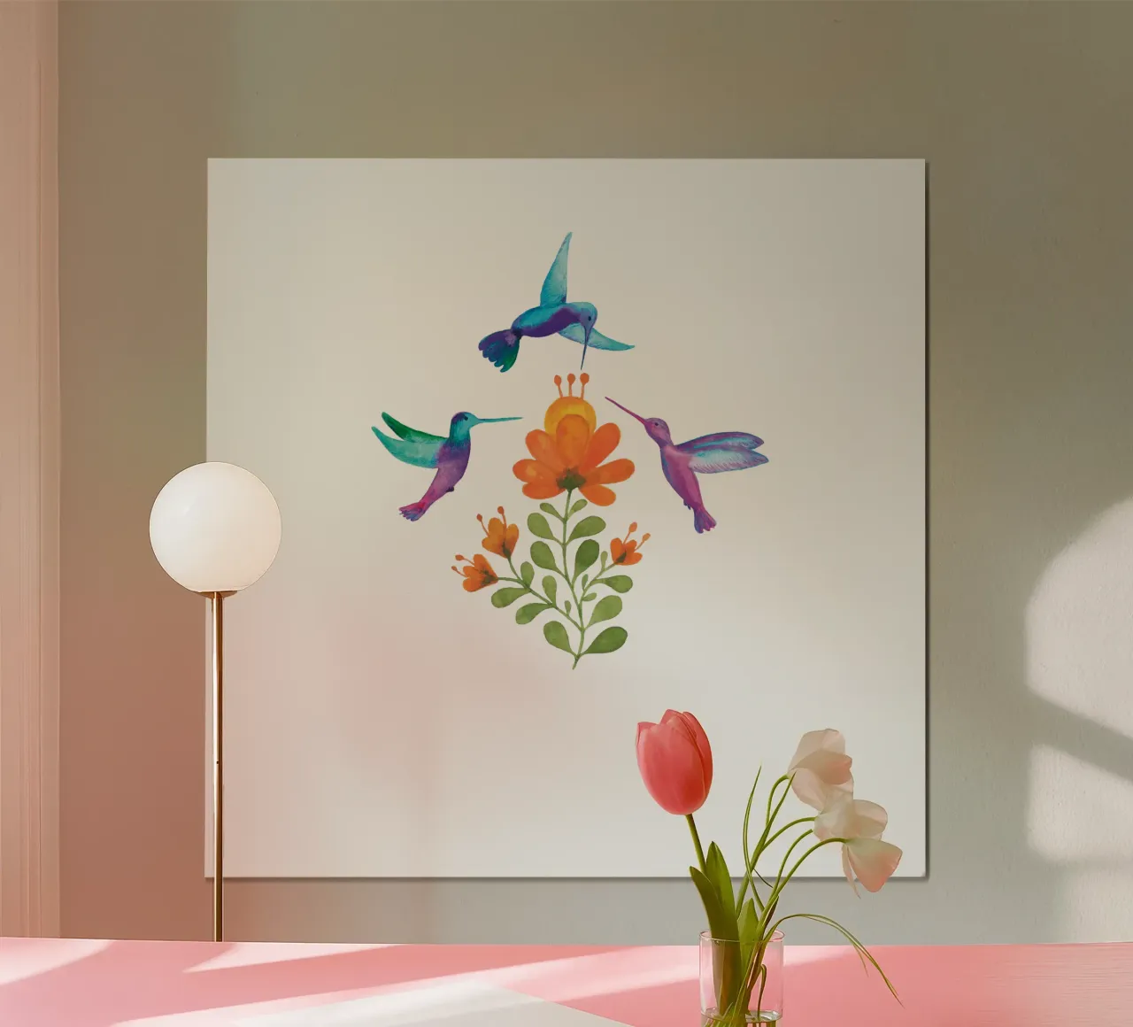 Colibrì e fiori poster con telaio in plastica da Stefanie Guckau