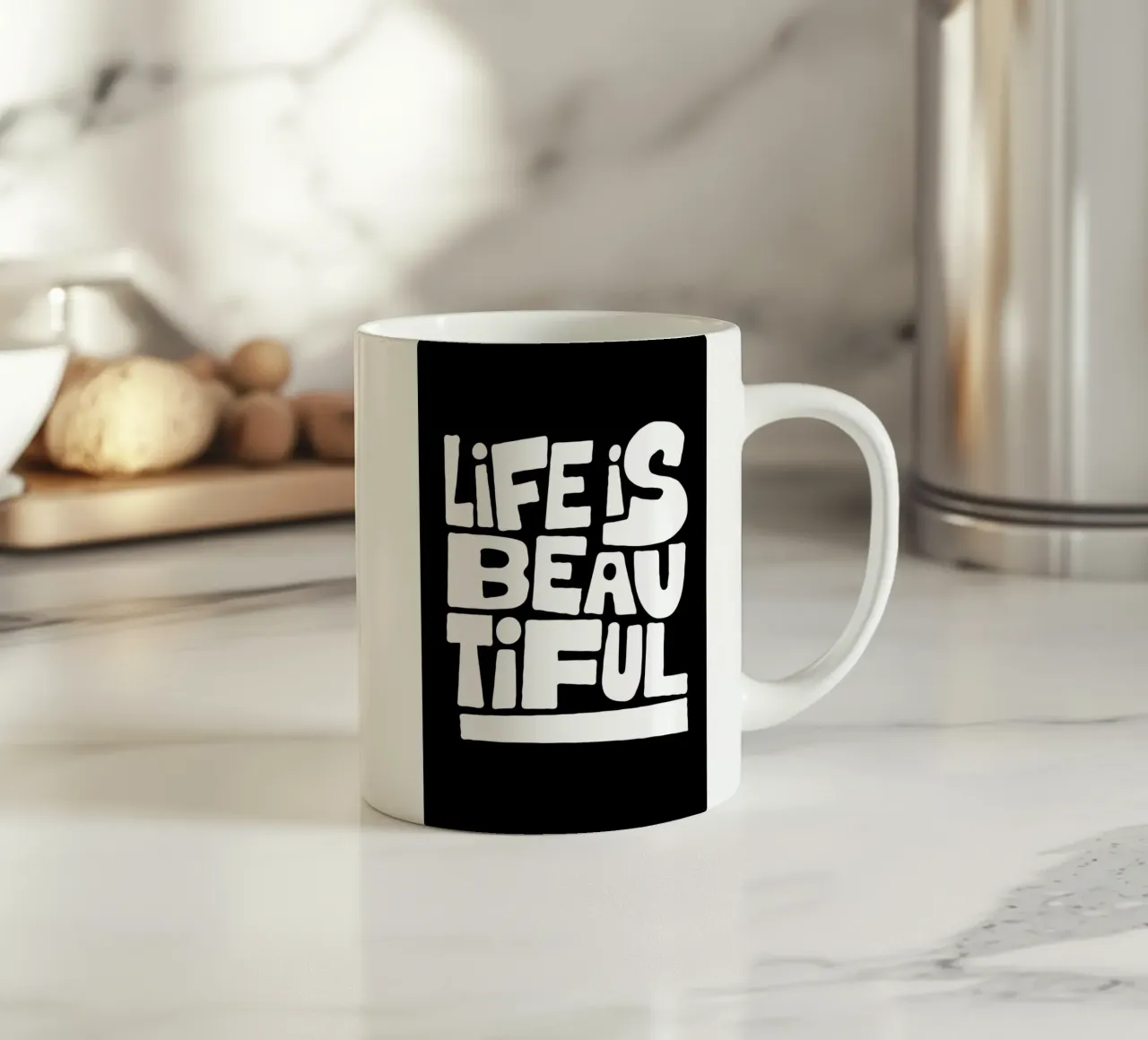 Life is Beautiful Typography tazza in ceramica da ramosashop