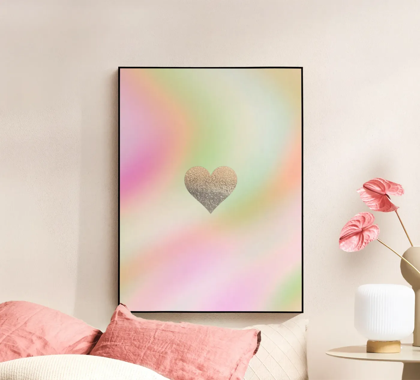 Gold Heart Rainbow acryl van Monika Strigel