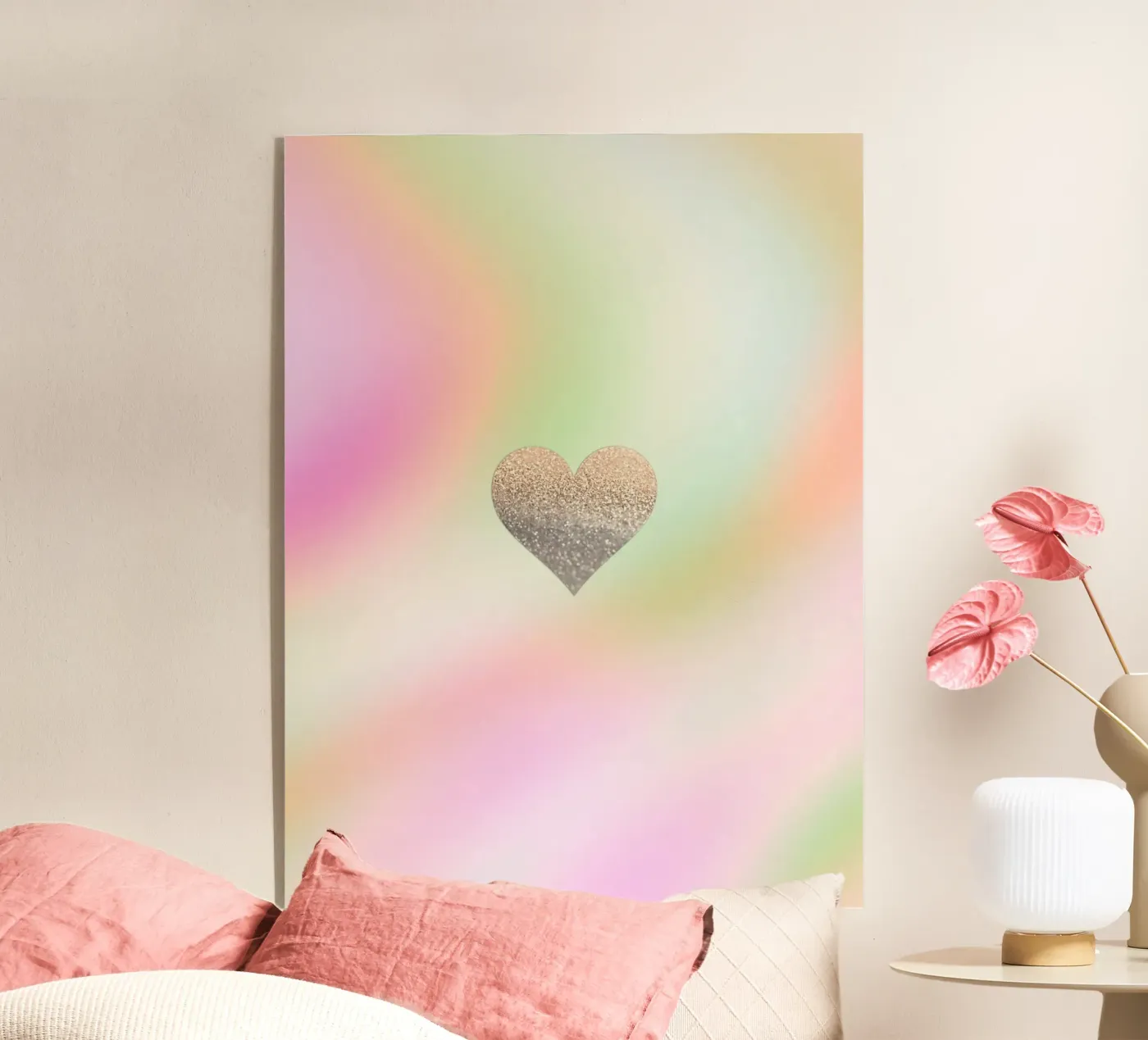 Gold Heart Rainbow acryl van Monika Strigel