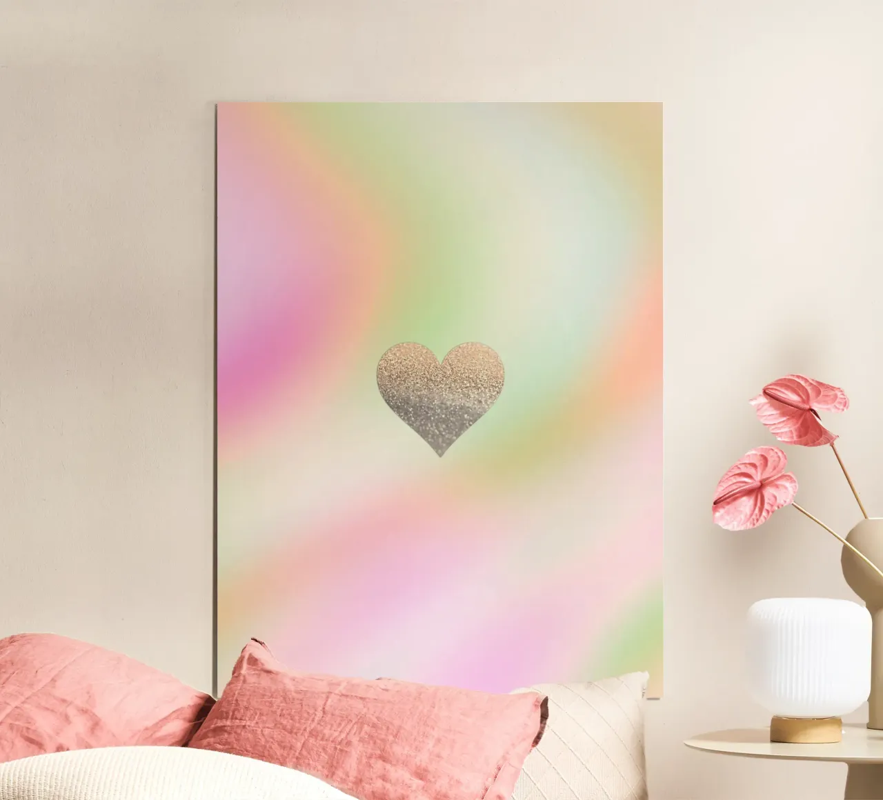 Goldherz Regenbogen Poster mit Aluminium Rahmen von Monika Strigel