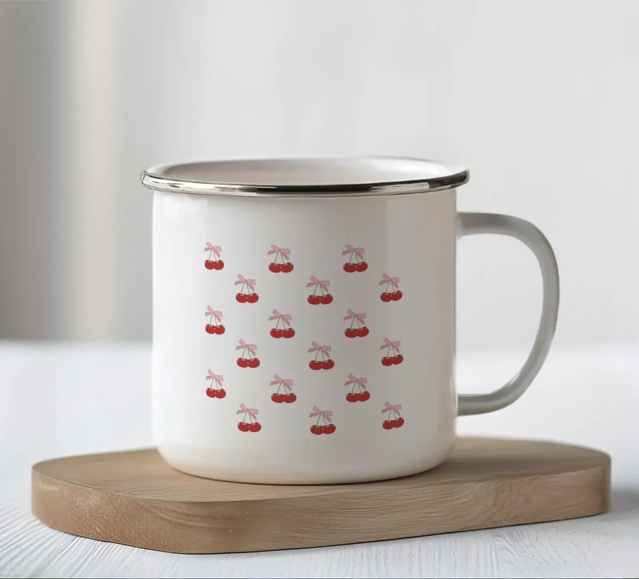 Red Cherry Bow Print Coquette tazza in smalto da pdigitalprints