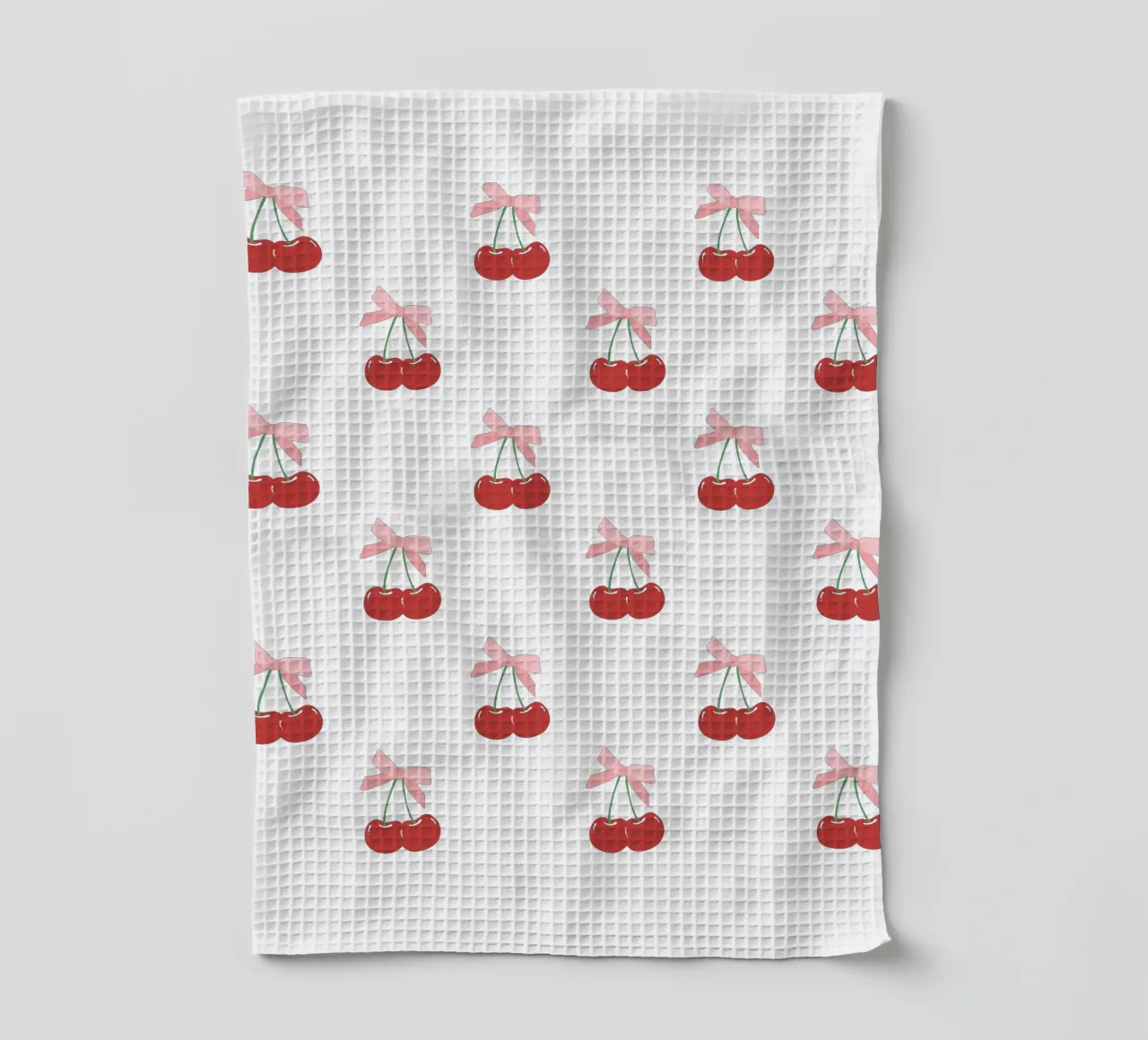 Red Cherry Bow Print Coquette torchon de pdigitalprints