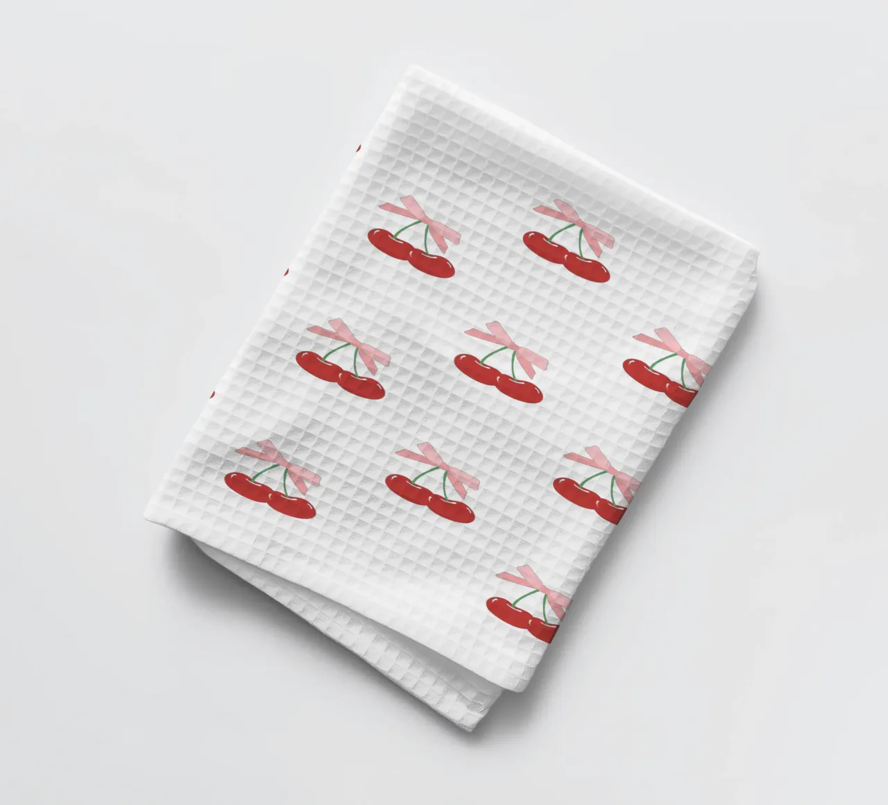 Red Cherry Bow Print Coquette torchon de pdigitalprints