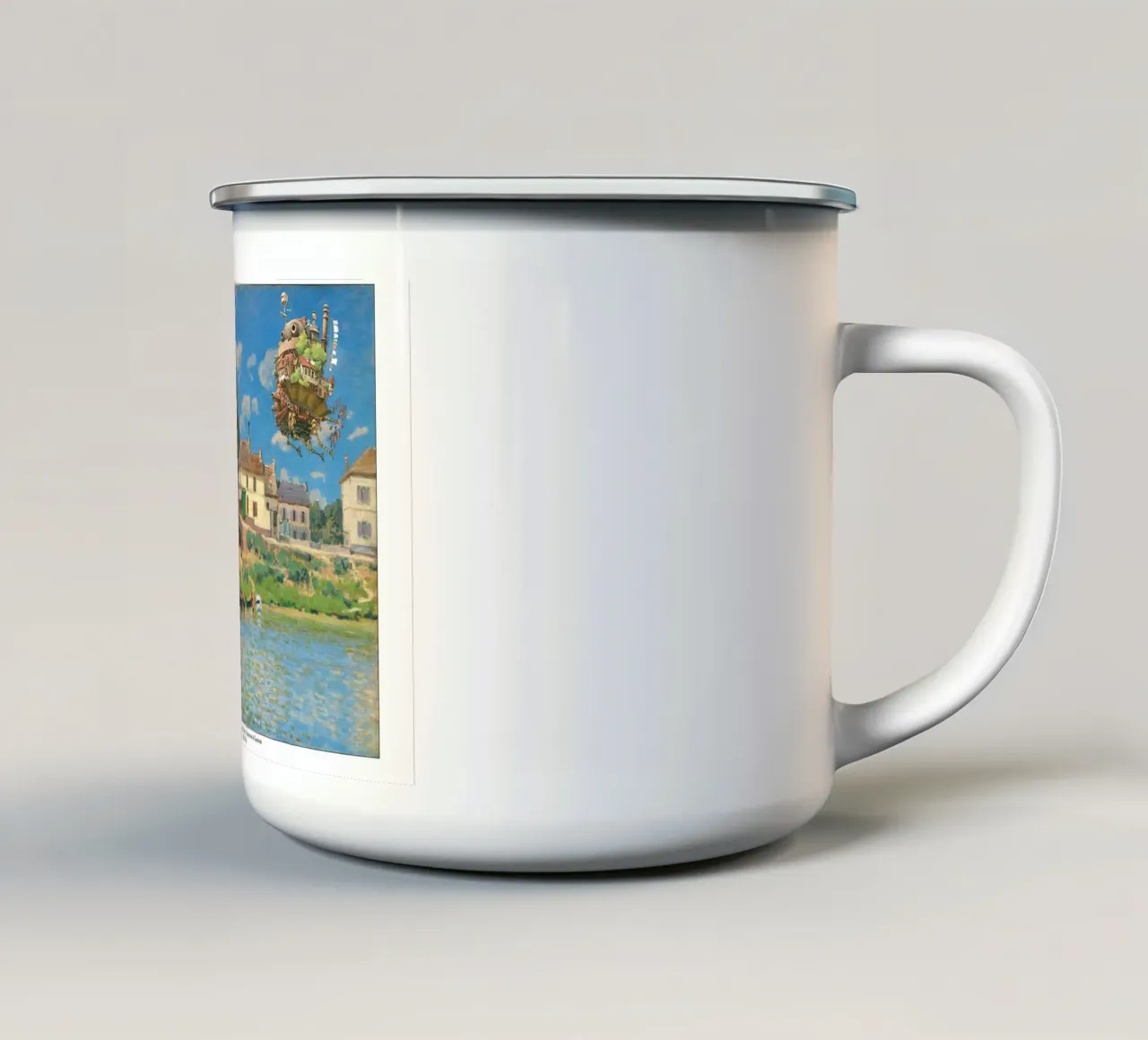 Il castello mobile di Howl in una scena impressionista tazza in smalto da Mashtup