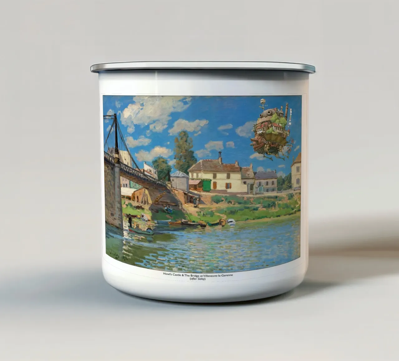Il castello mobile di Howl in una scena impressionista tazza in smalto da Mashtup