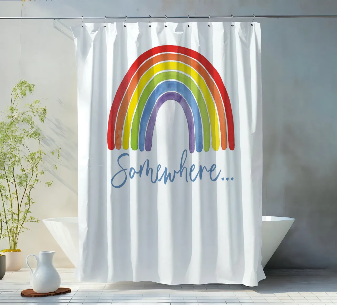 Regenbogen, Somewhere... shower curtain by Stefanie Guckau