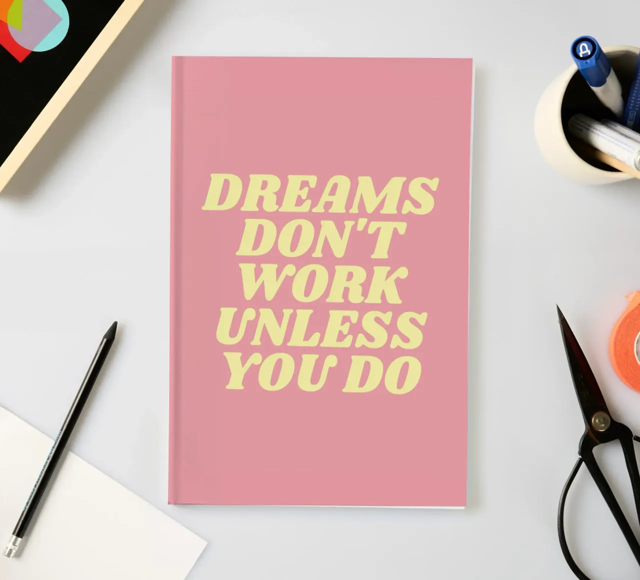 Dreams don't work unless you do quote (Pink tone) notebook by Paigaam Studio