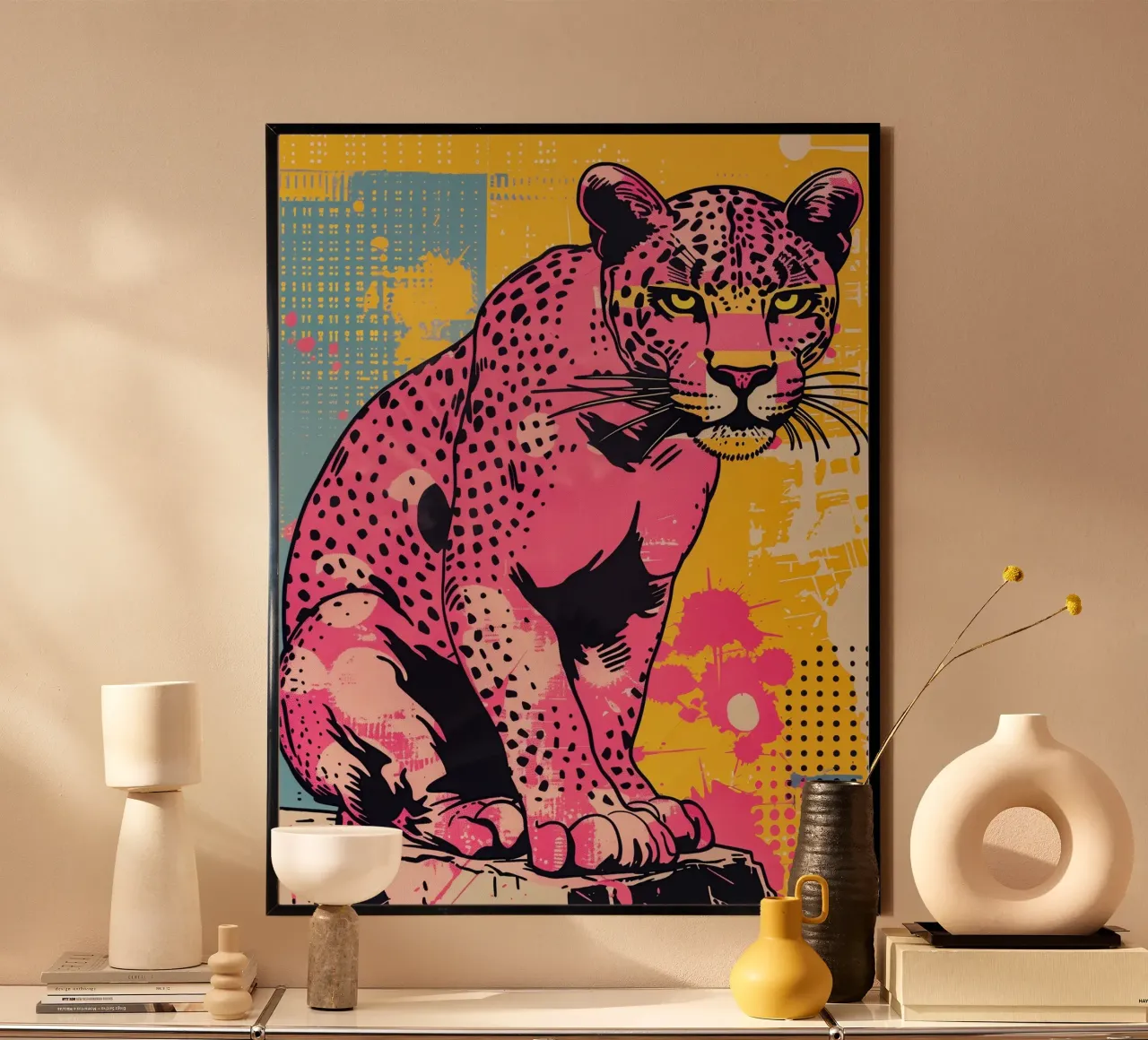 Pink Panther Pop Art | Warhol incontra la natura selvaggia poster con telaio in plastica da Autofocus