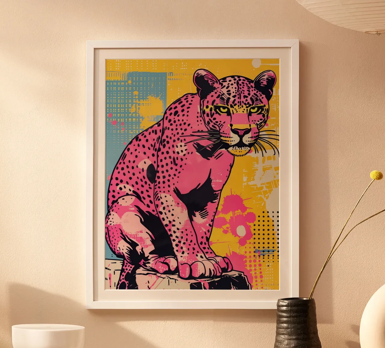 Pink Panther Pop Art | Warhol incontra la natura selvaggia poster con telaio in plastica da Autofocus