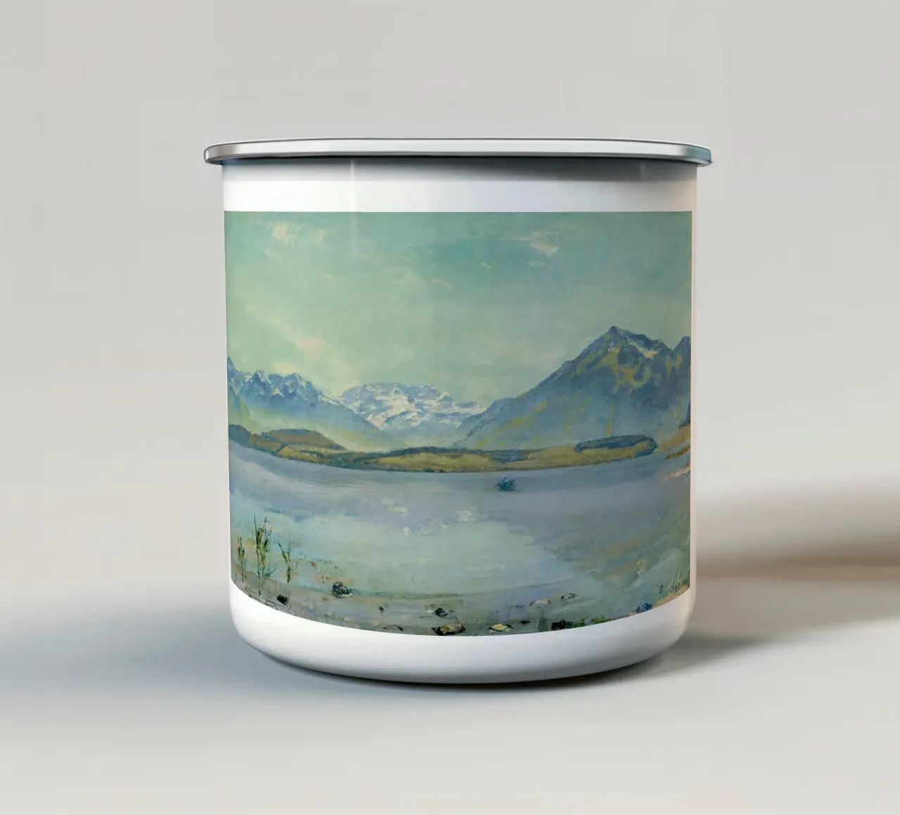 Ferdinand Hodler - Lago di Thun con Blüemlisalp e Niesen tazza in smalto da William Store