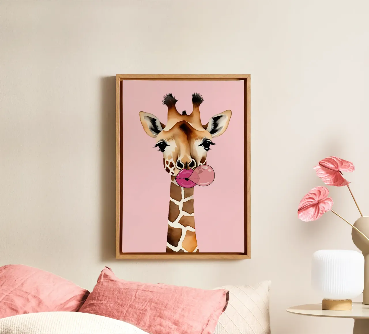 Speelse Bubble Pop Giraffe canvas met Baklijst van Doodle Dreams Art