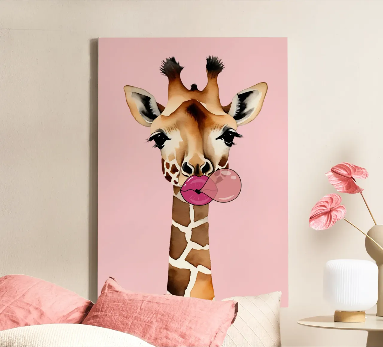 Speelse Bubble Pop Giraffe canvas met Baklijst van Doodle Dreams Art