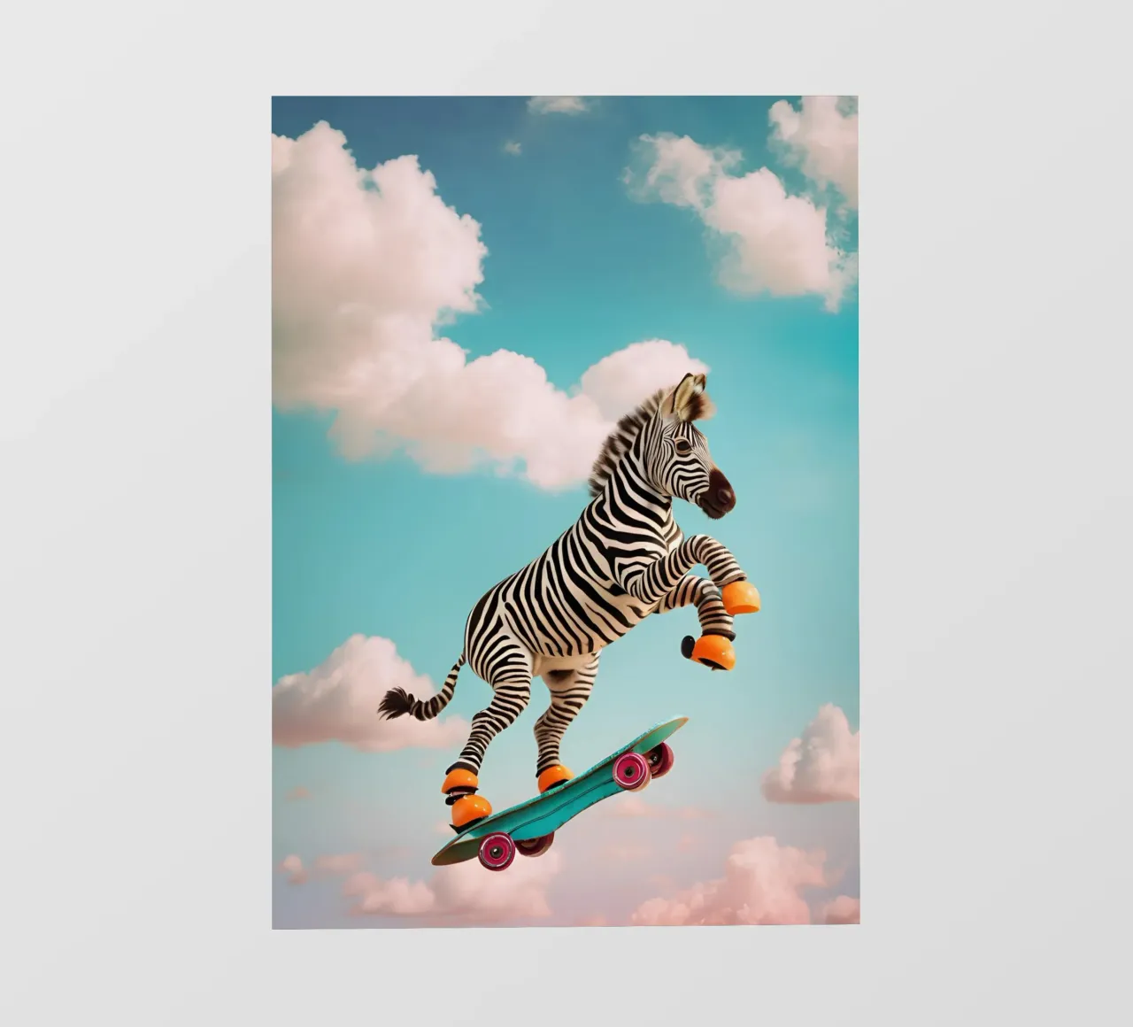 Sky-High Skateboarding Zebra photo wallpaper by Doodle Dreams Art