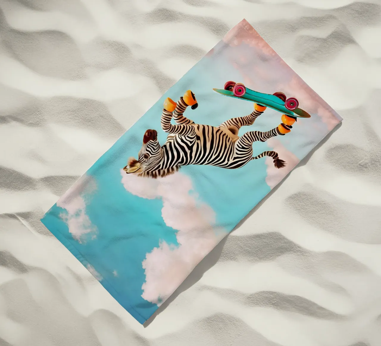 Sky-High Skateboarding Zebra Strandtuch von Doodle Dreams Art