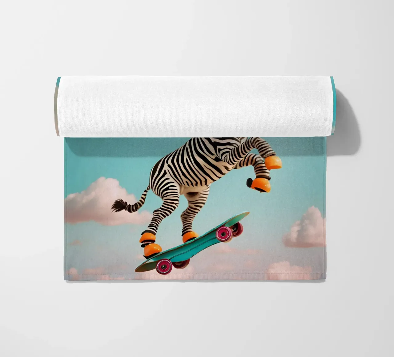 Sky-High Skateboarding Zebra Strandtuch von Doodle Dreams Art