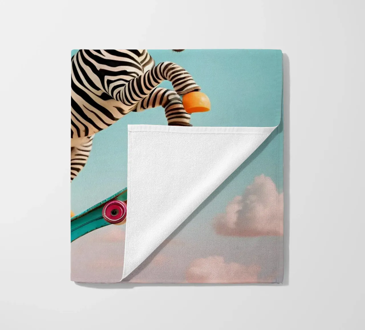 Sky-High Skateboarding Zebra Strandtuch von Doodle Dreams Art