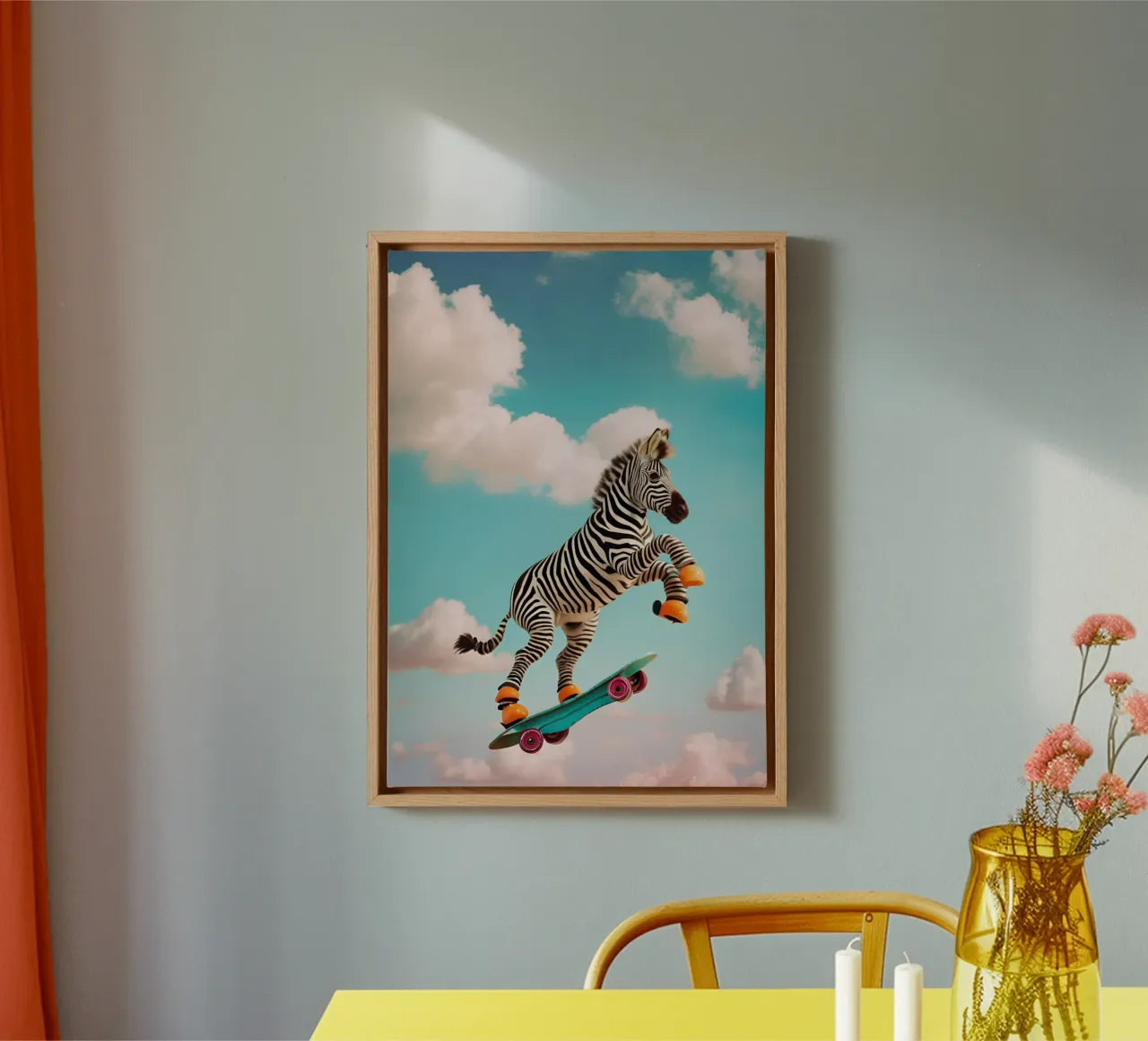 Hemelhoog skateboarden Zebra canvas met Baklijst van Doodle Dreams Art