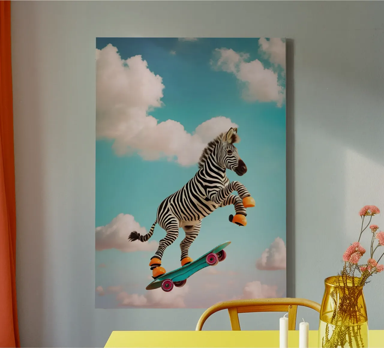Hemelhoog skateboarden Zebra canvas met Baklijst van Doodle Dreams Art
