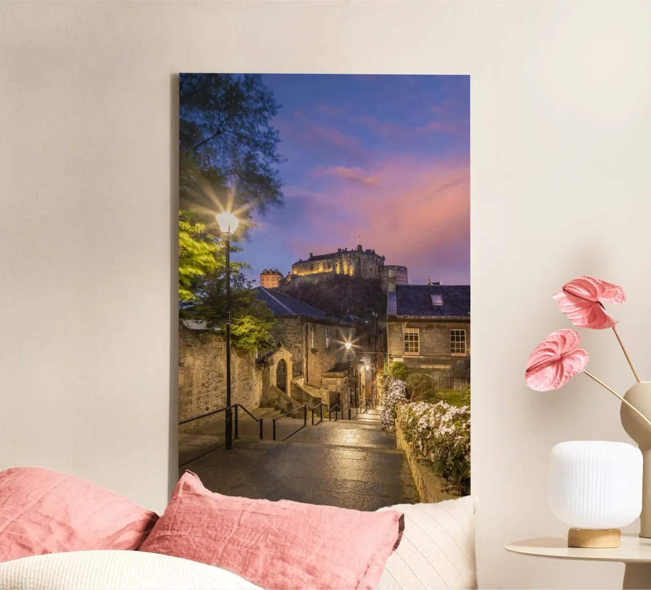 Tramonto al castello di Edimburgo tela con Cornice a cassetta da Melanie Viola