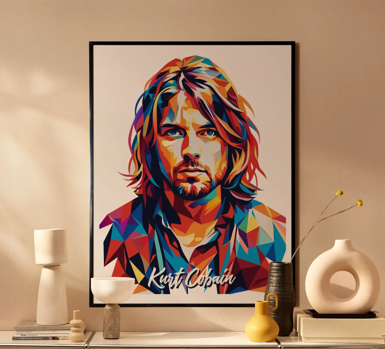 Kurt Cobain Ritratto Pop Art poster con telaio in alluminio da vectorartnesia