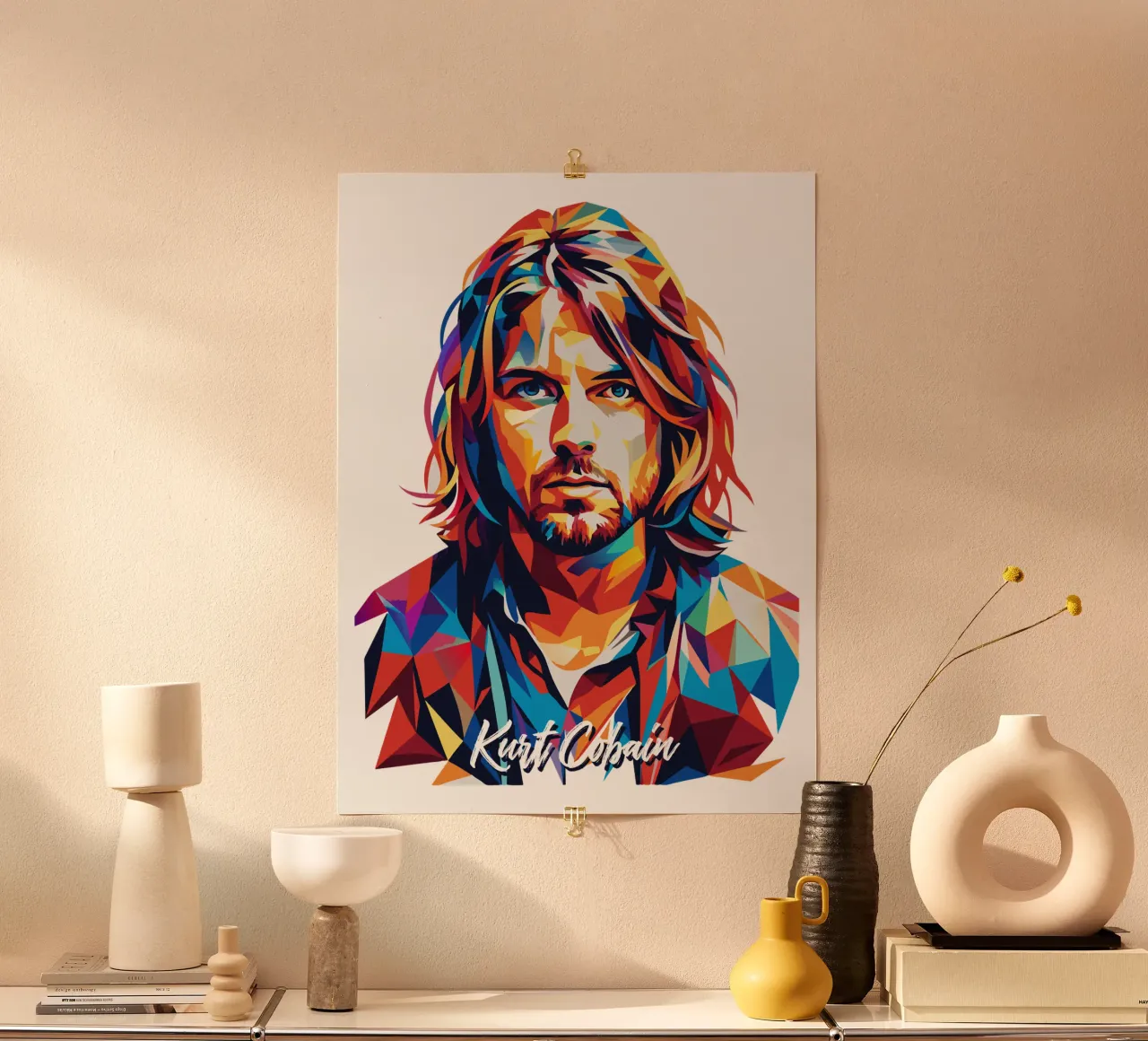 Kurt Cobain Ritratto Pop Art poster con telaio in alluminio da vectorartnesia