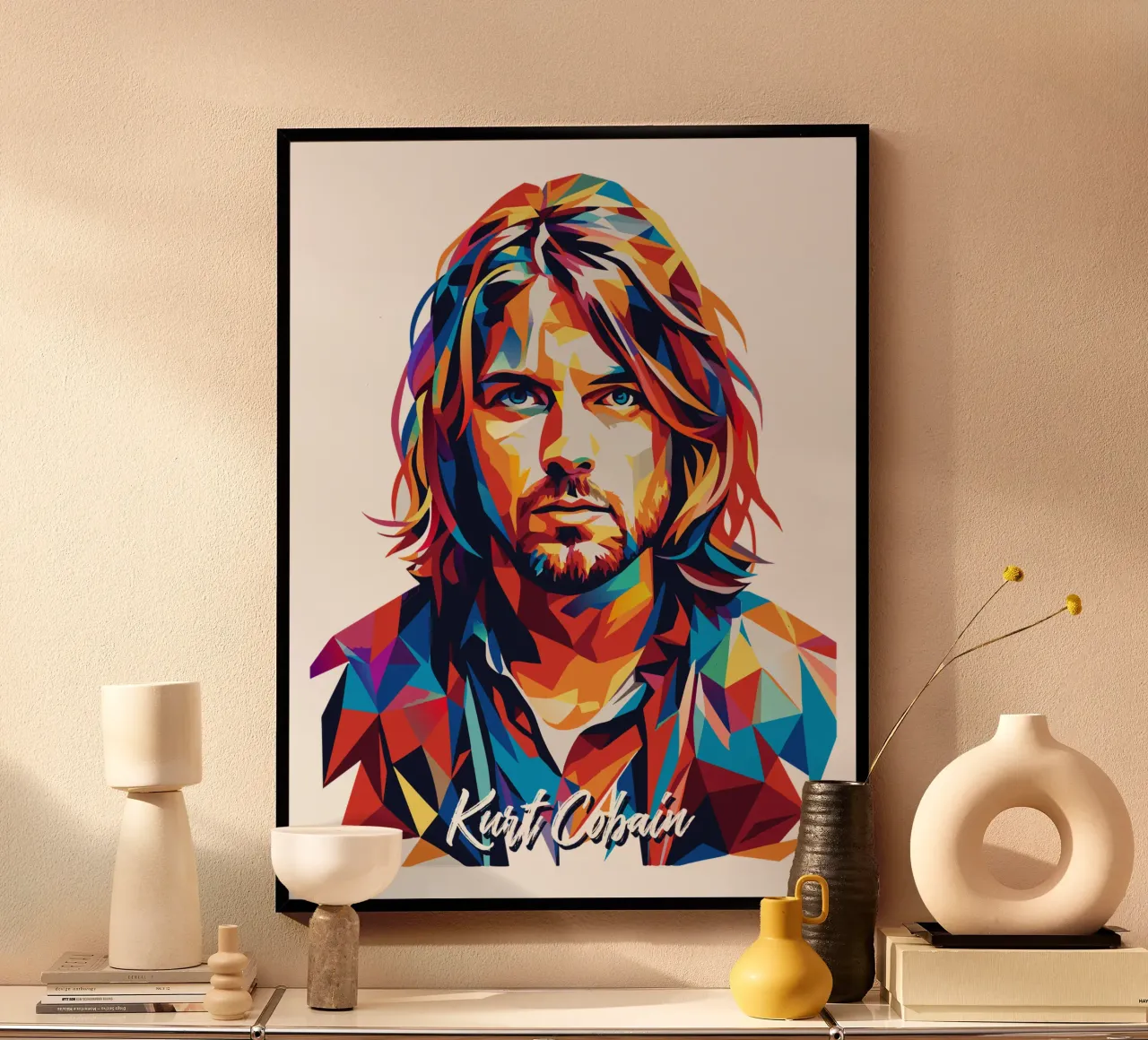 Kurt Cobain Ritratto Pop Art poster con telaio in alluminio da vectorartnesia