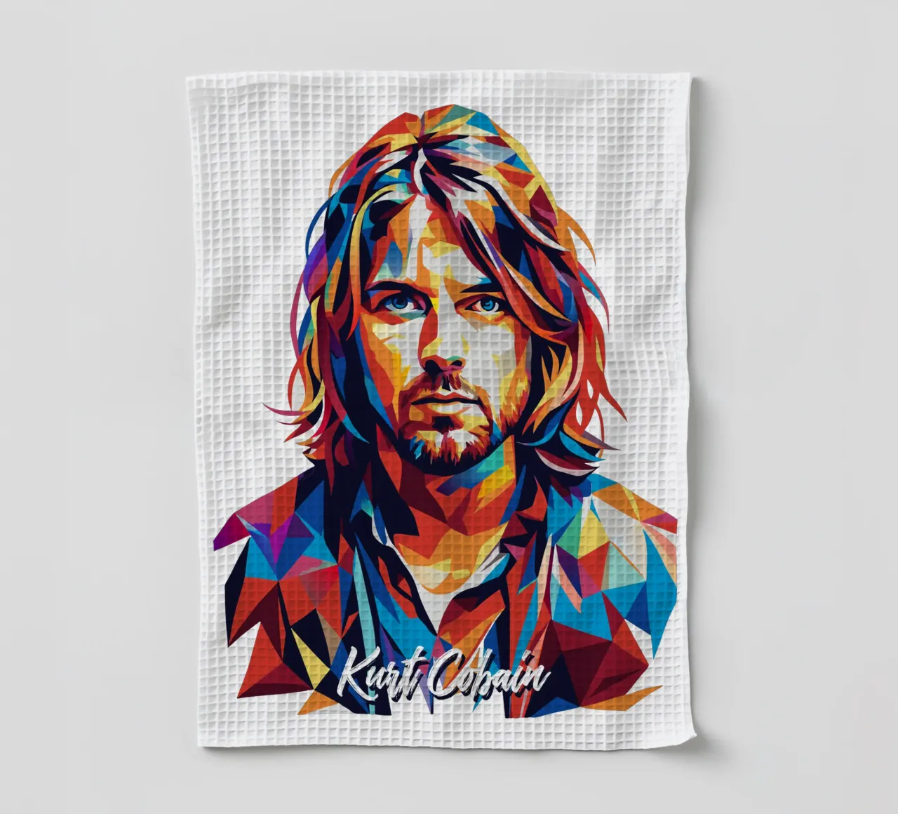 Kurt Cobain Portrait Pop Art tea towel by vectorartnesia