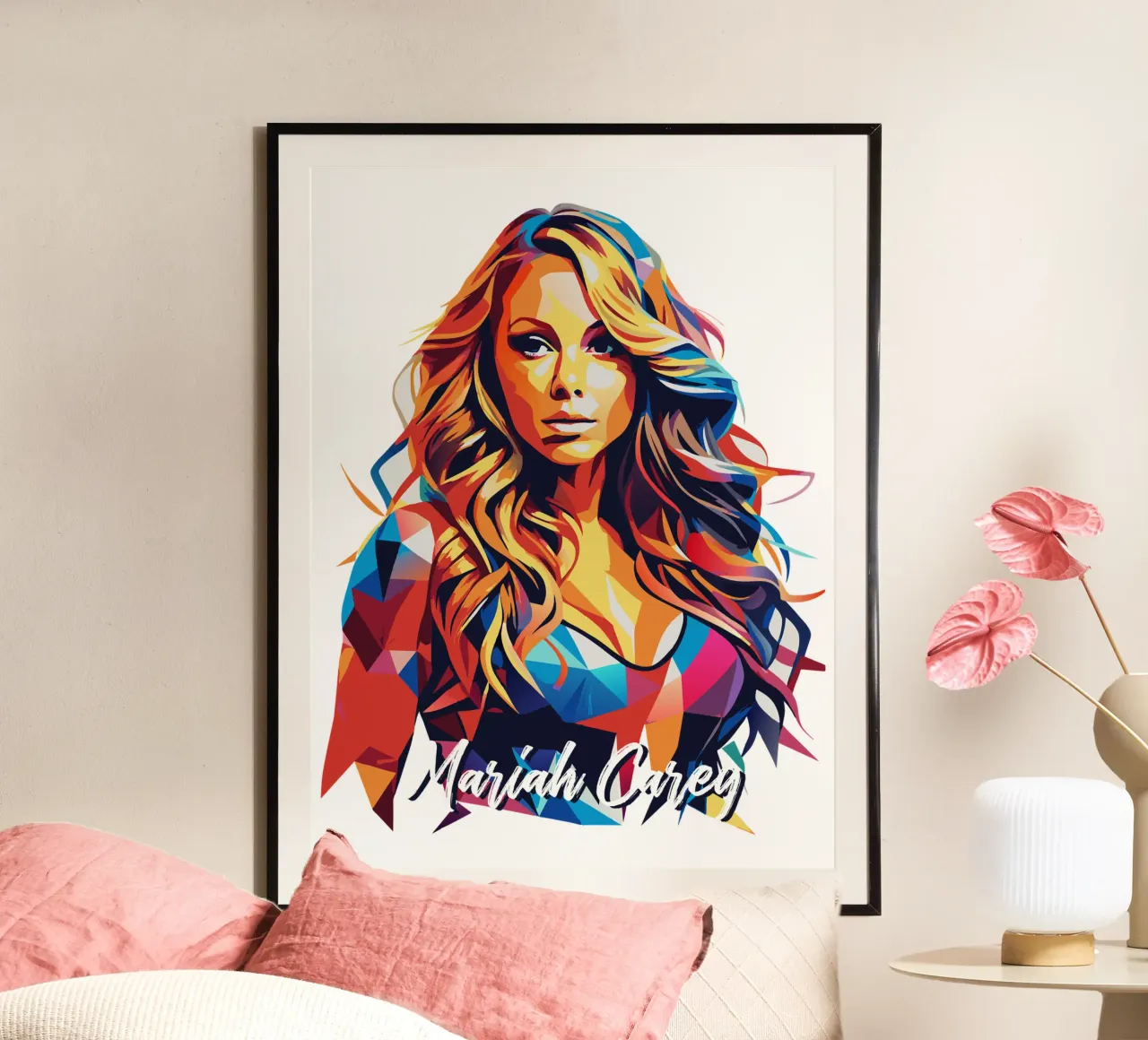Mariah Carey Ritratto Wpap Pop ARt poster con telaio in alluminio da vectorartnesia