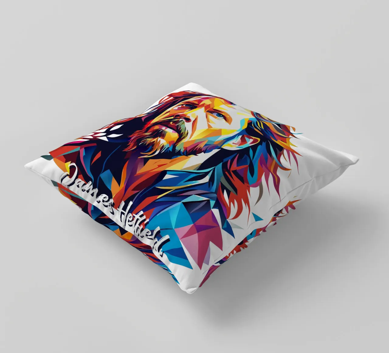 James Hetfield Ritratto Wpap Pop Art cuscino da vectorartnesia