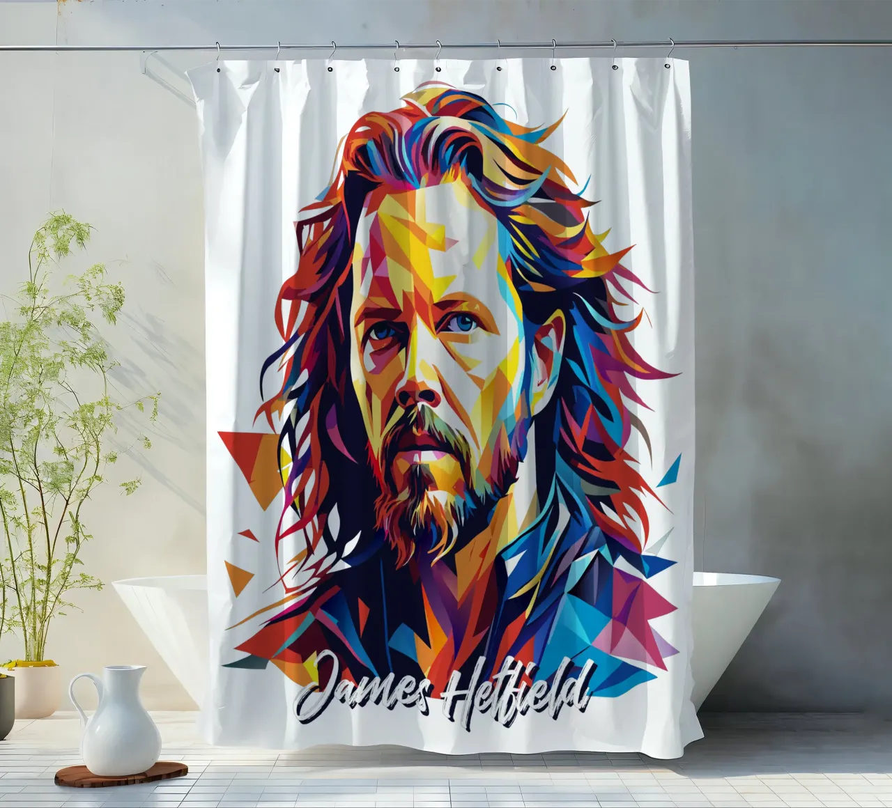 James Hetfield Porträt Wpap Pop Art Duschvorhang von vectorartnesia
