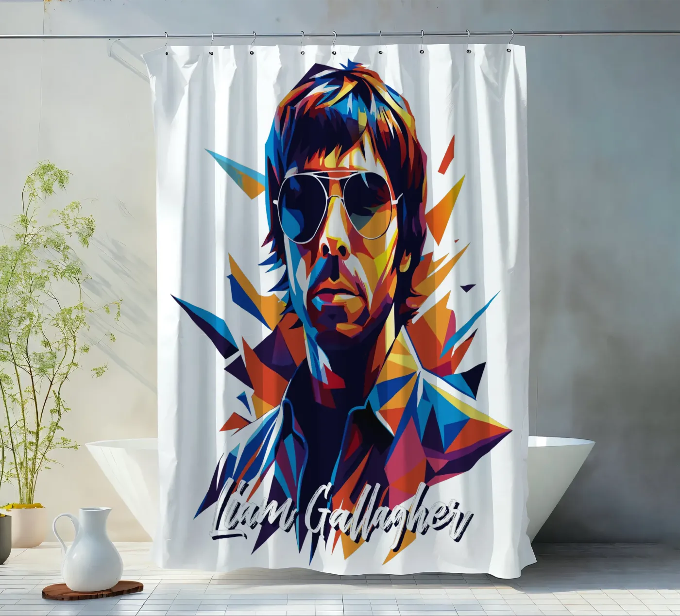 Liam Gallagher douchegordijn van vectorartnesia