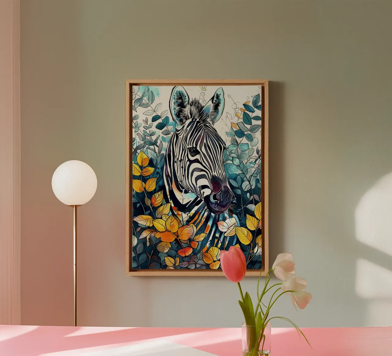 Zebra acquerello animale arte tela con Cornice a cassetta da Justyna Jaszke JBJart