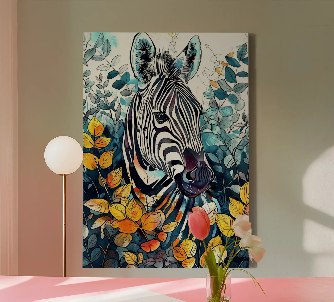 Zebra acquerello animale arte tela con Cornice a cassetta da Justyna Jaszke JBJart