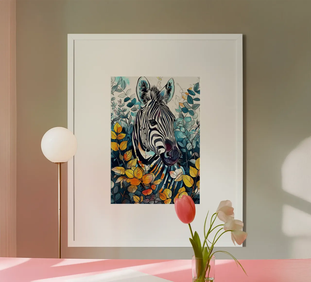 Zebra acquerello animale arte poster con telaio in legno da Justyna Jaszke JBJart