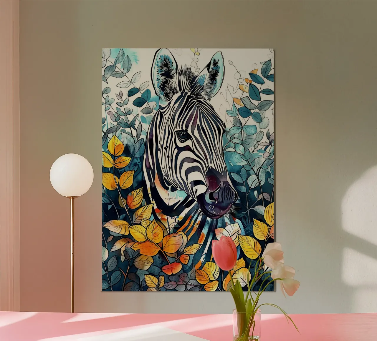 Zebra acquerello animale arte poster con telaio in legno da Justyna Jaszke JBJart