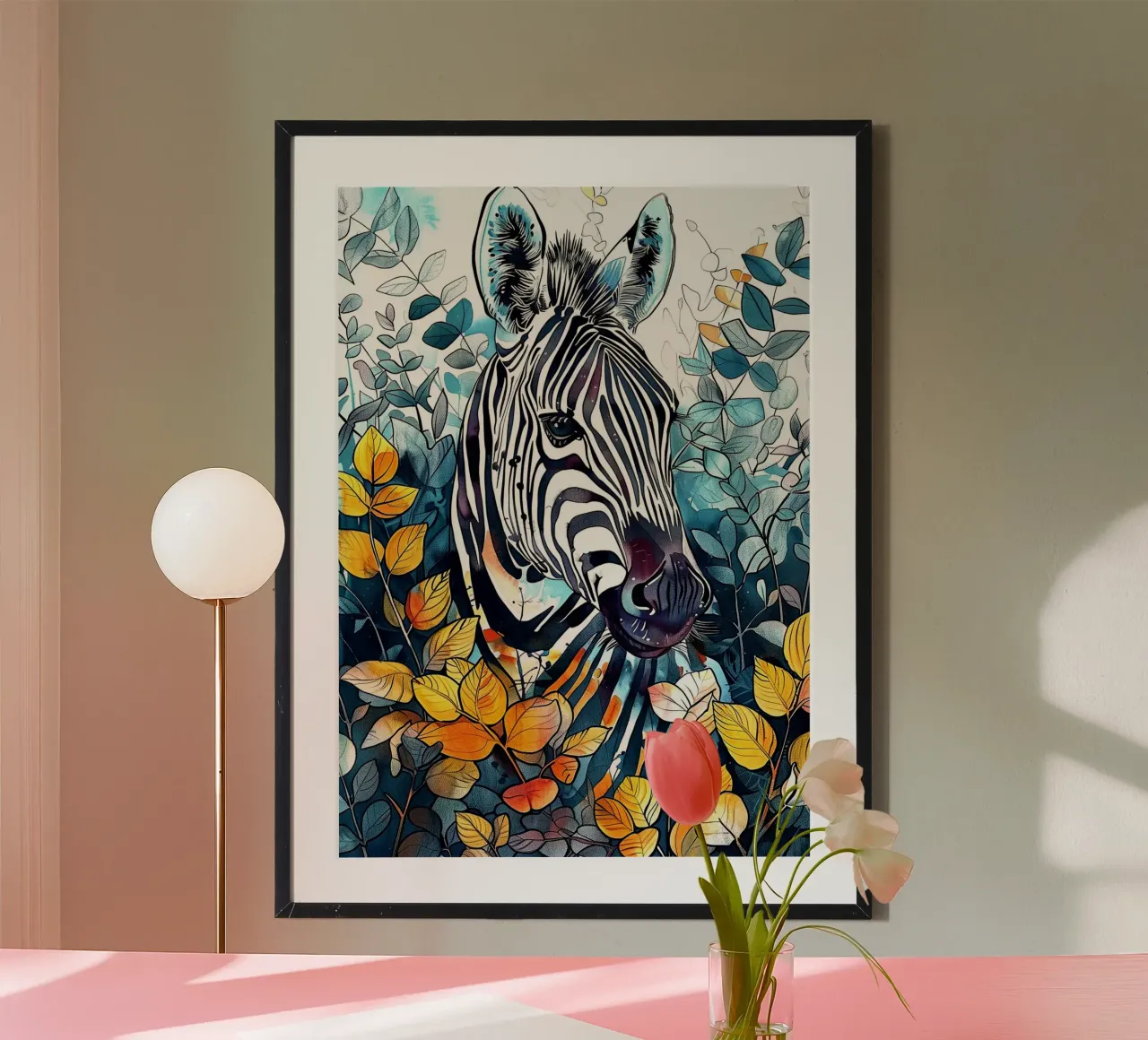 Zebra acquerello animale arte poster con telaio in legno da Justyna Jaszke JBJart