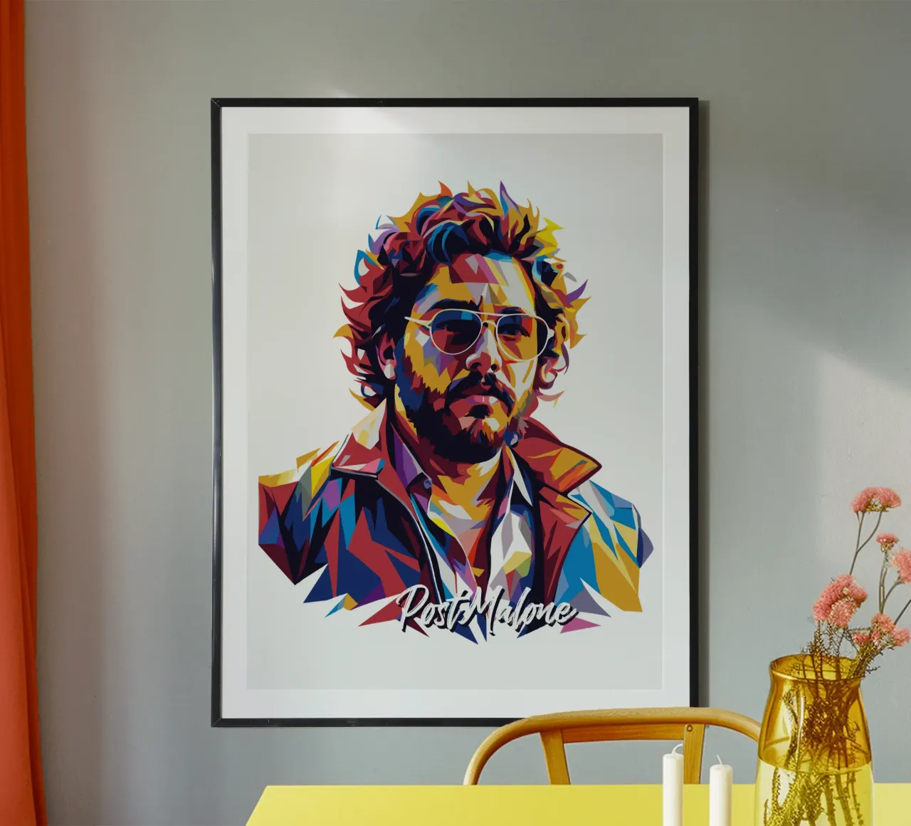 Ritratto di Post Malone Pop Art poster con telaio in alluminio da vectorartnesia