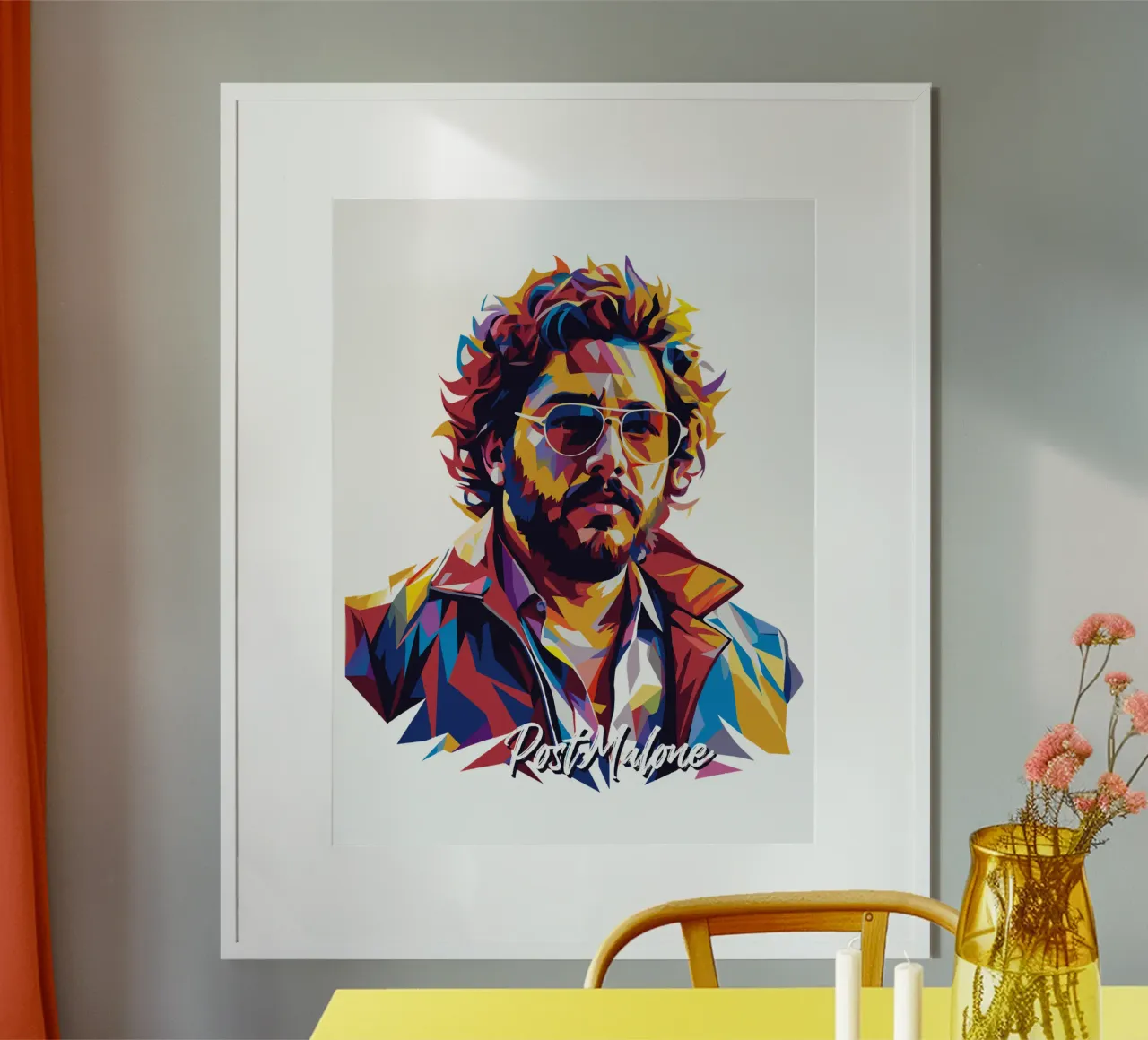 Ritratto di Post Malone Pop Art poster con telaio in alluminio da vectorartnesia